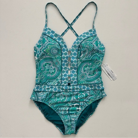 Bleu Rod Beattie COASTAL COOL PLUNGE ONE-PIECE SWIMSUIT Size 8 Women - Picture 4 of 15